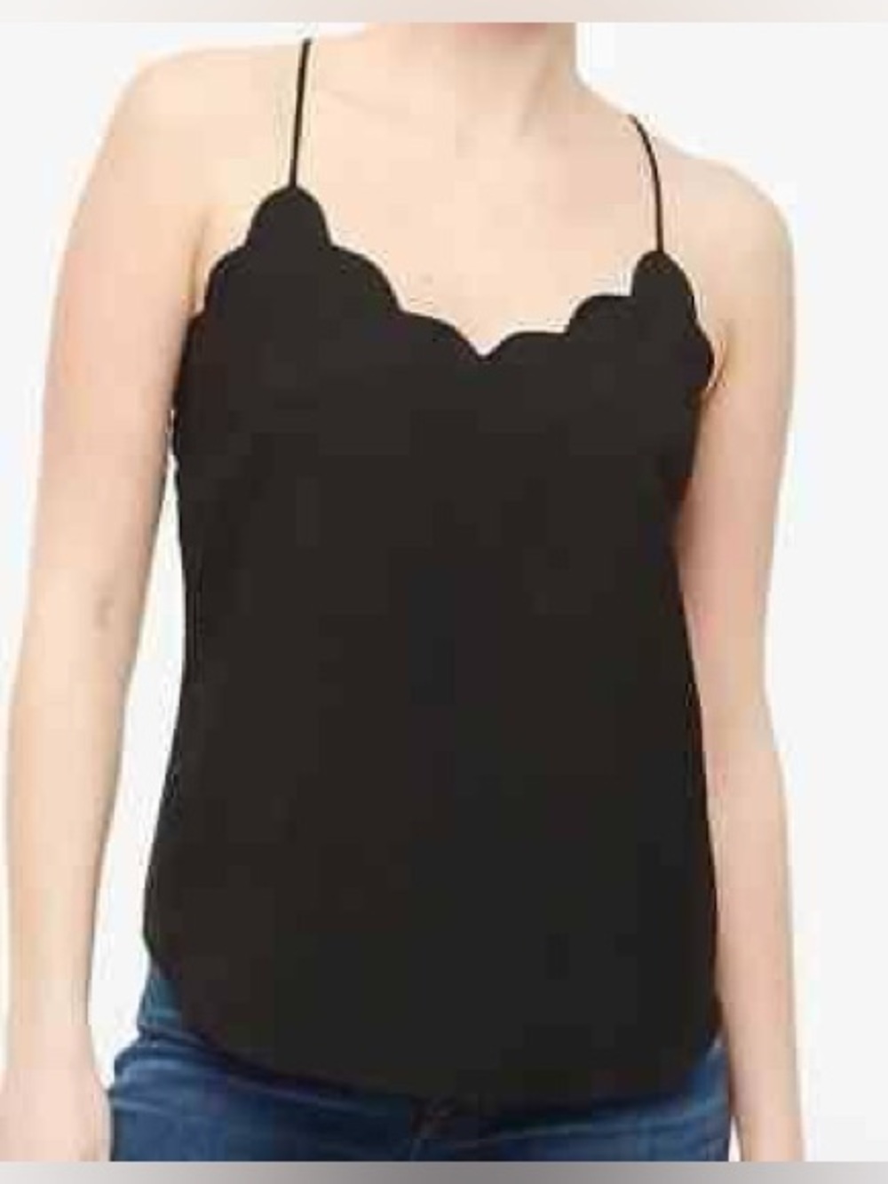 NWT J.Crew Scallop Tank Top 4 Black Loose Racer Contemporary Neutral Classy